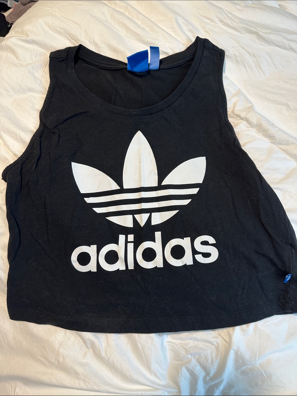 adidas Black cropped Tank Top with White Trefoil Logo